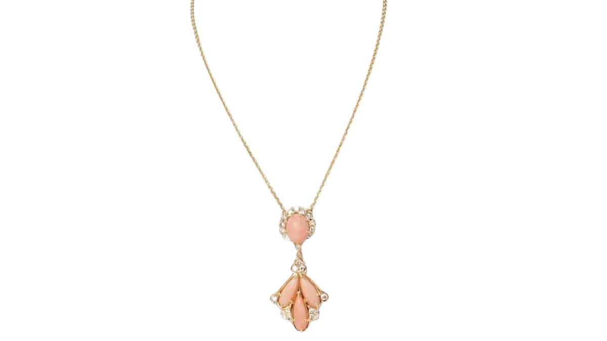 Collier en or jaune, cabochons de corail et diamants - Image 4