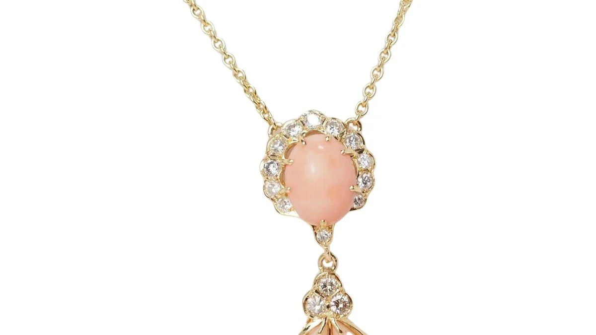 Collier en or jaune, cabochons de corail et diamants - Image 5