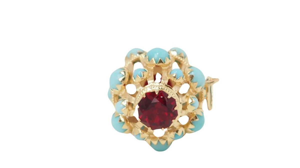 Pendentif Breloque en or jaune et turquoises - Image 3