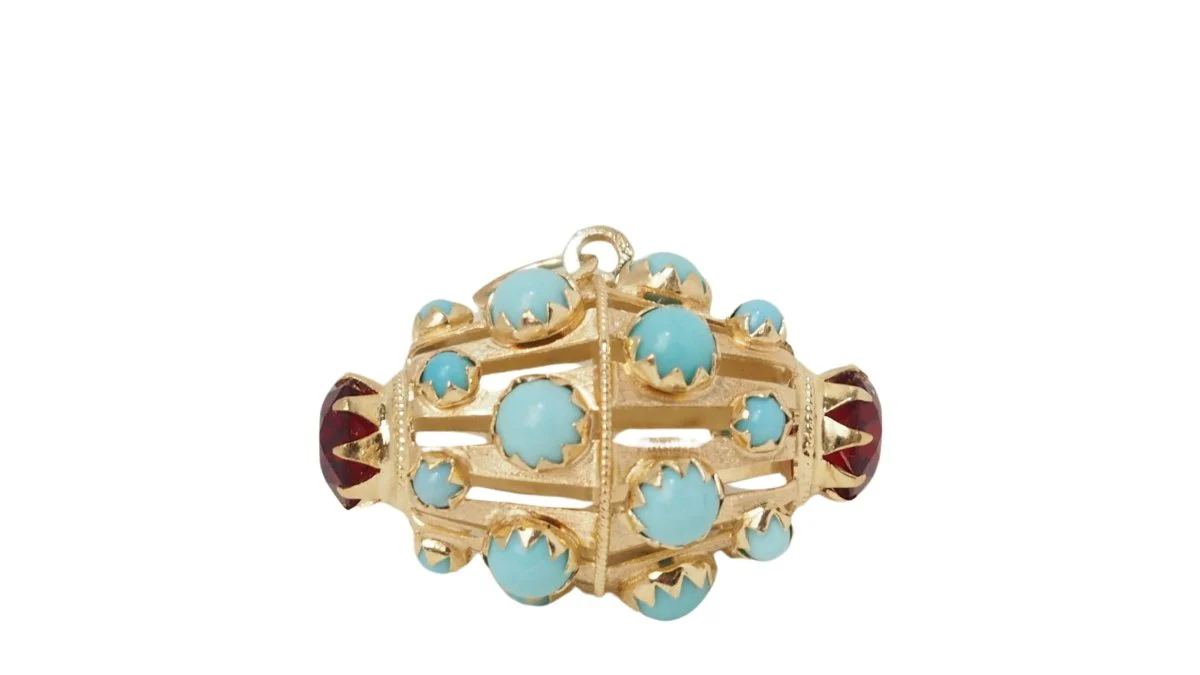 Pendentif Breloque en or jaune et turquoises - Image 4