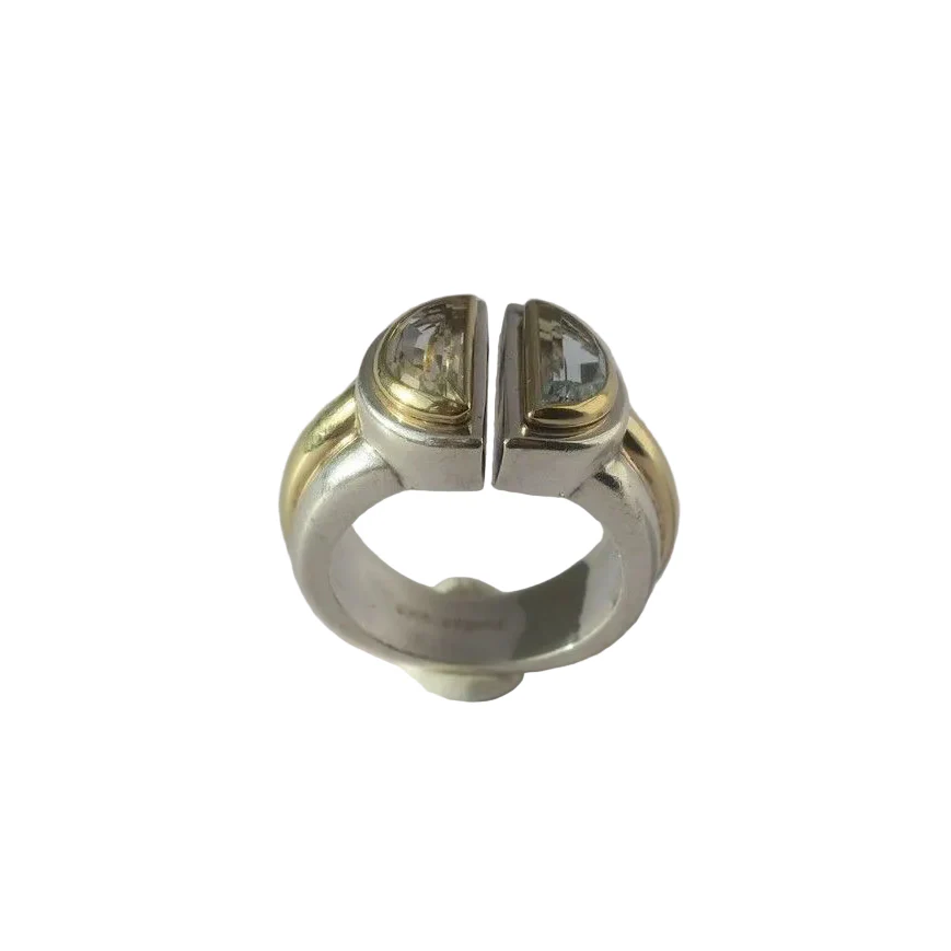 Bague CHRISTOFLE “Variations” en or jaune, argent et aigue-marine - Image 3