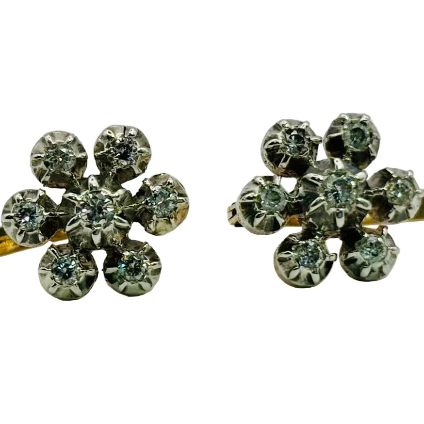 PENDIENTES VINTAGE EN ORO Y DIAMANTES - DISEÑO FLORAL