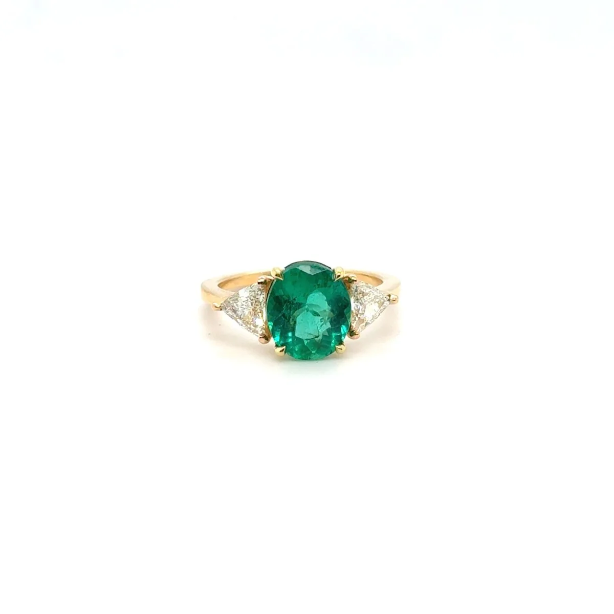 Bague Or jaune - Emeraude Brésil et Diamants triangle - Image 5