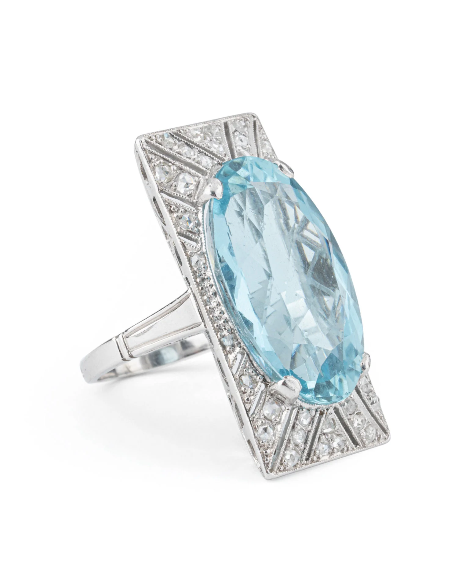 Bague en or blanc, aigue marine et diamants - Image 3
