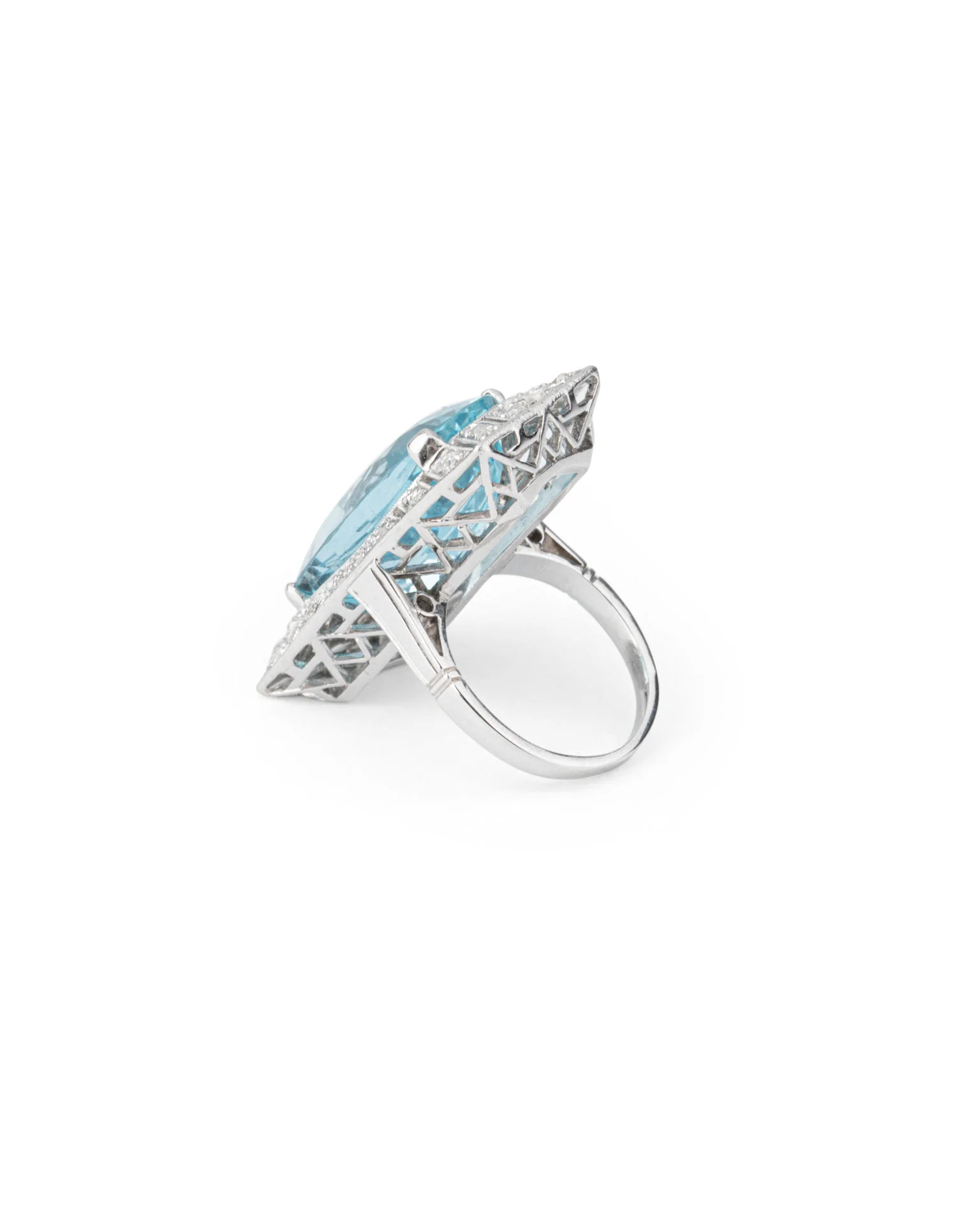 Bague en or blanc, aigue marine et diamants - Image 4