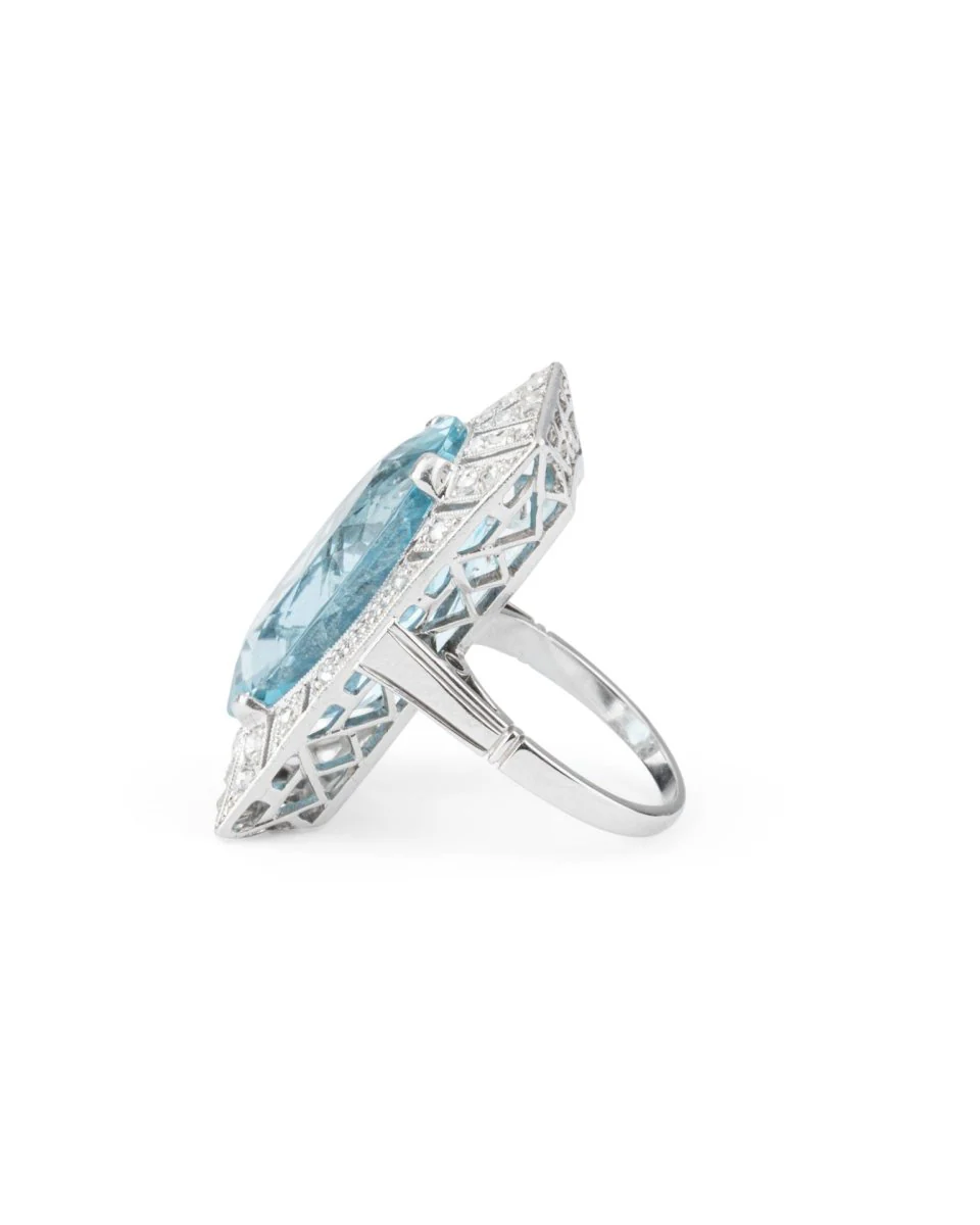 Bague en or blanc, aigue marine et diamants - Image 5