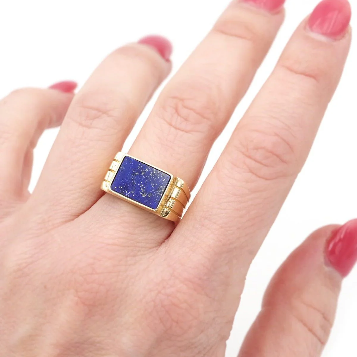 Bague Chevalière en or jaune et lapis-lazuli - Image 2
