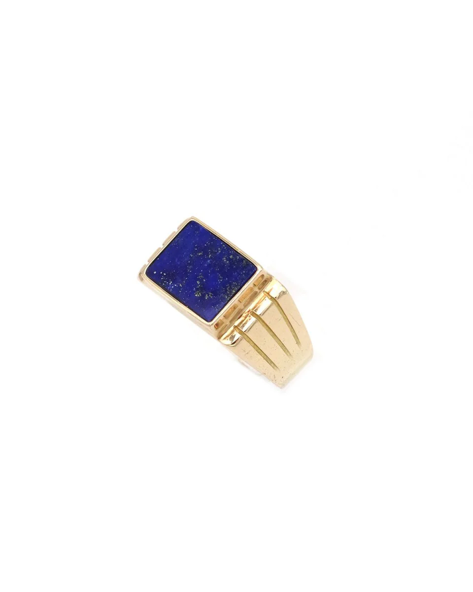Bague Chevalière en or jaune et lapis-lazuli - Image 3