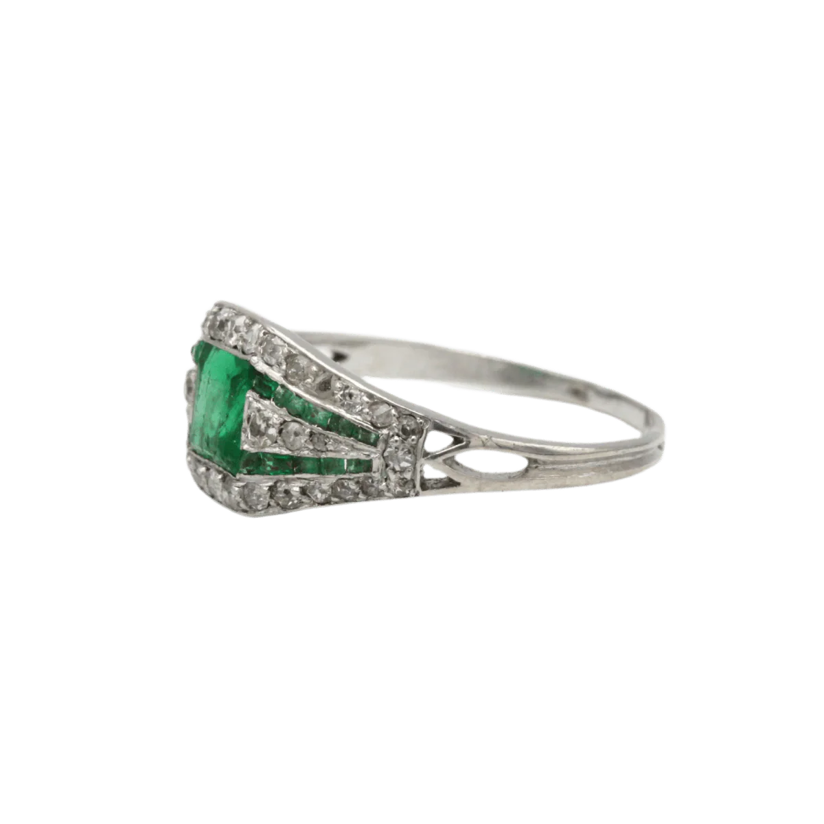 Bague Jarretière en platine, émeraudes et diamants - Image 2