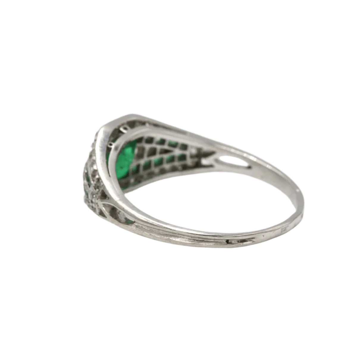Bague Jarretière en platine, émeraudes et diamants - Image 3