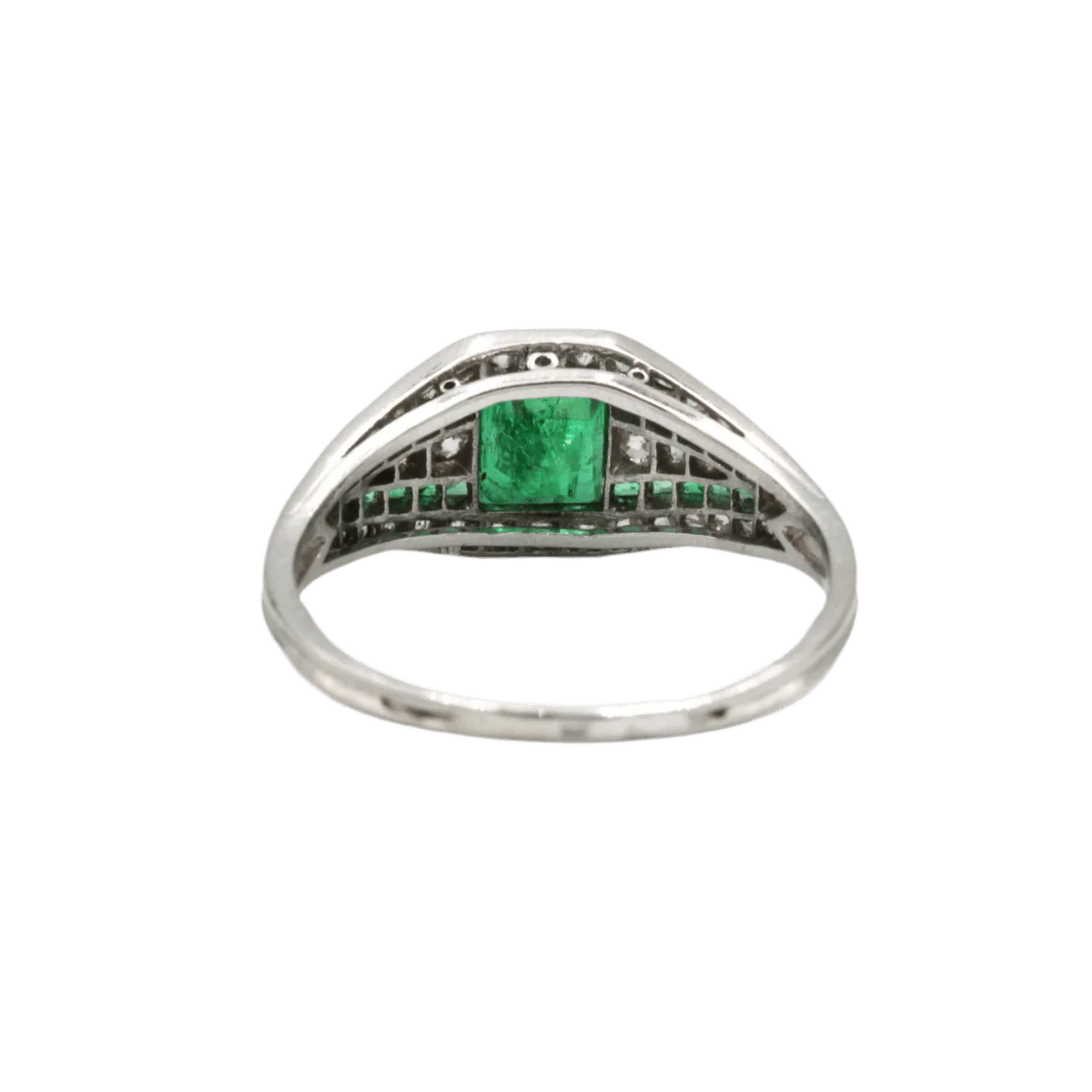 Bague Jarretière en platine, émeraudes et diamants - Image 4