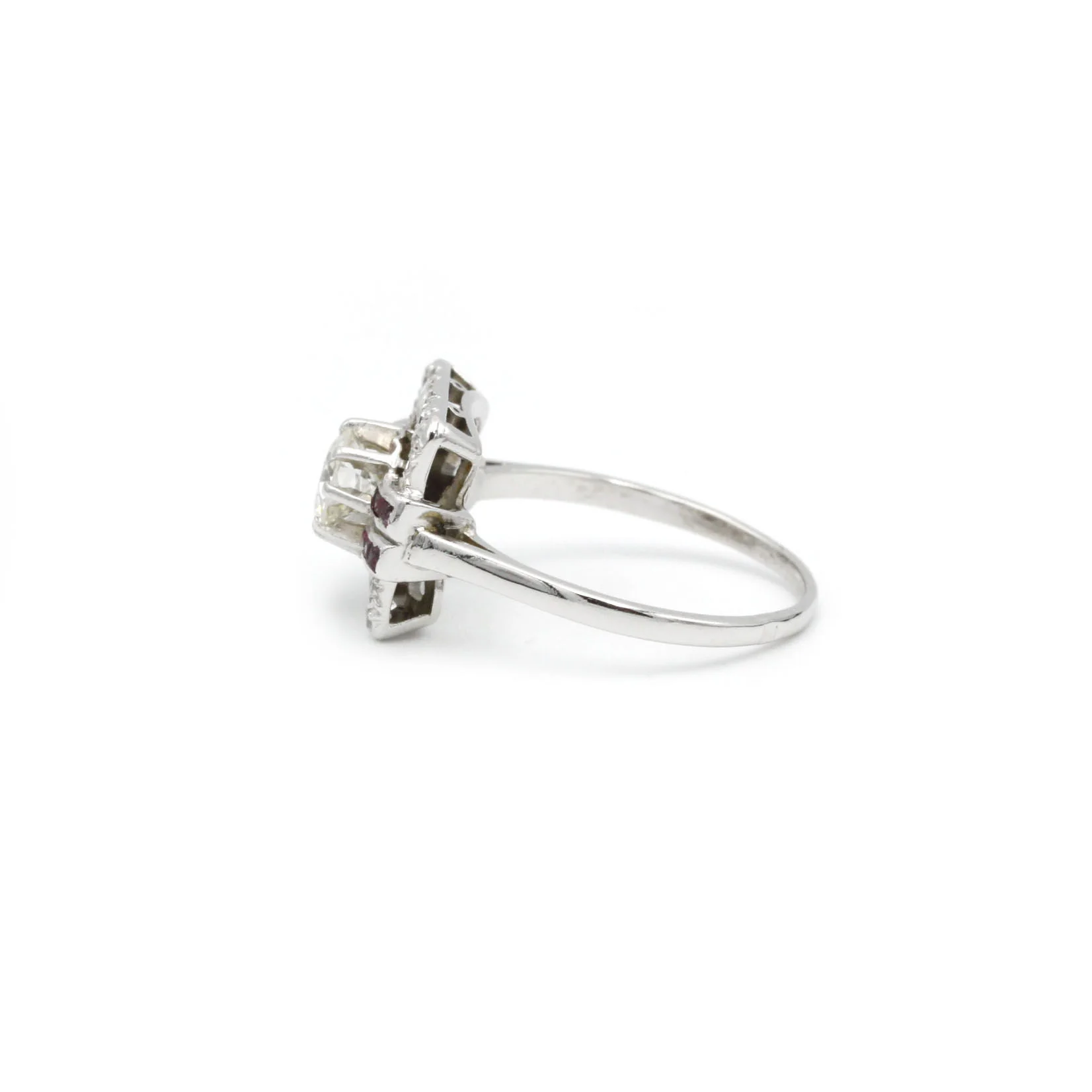 Bague Art-Déco - Platine, diamants & rubis - Image 2