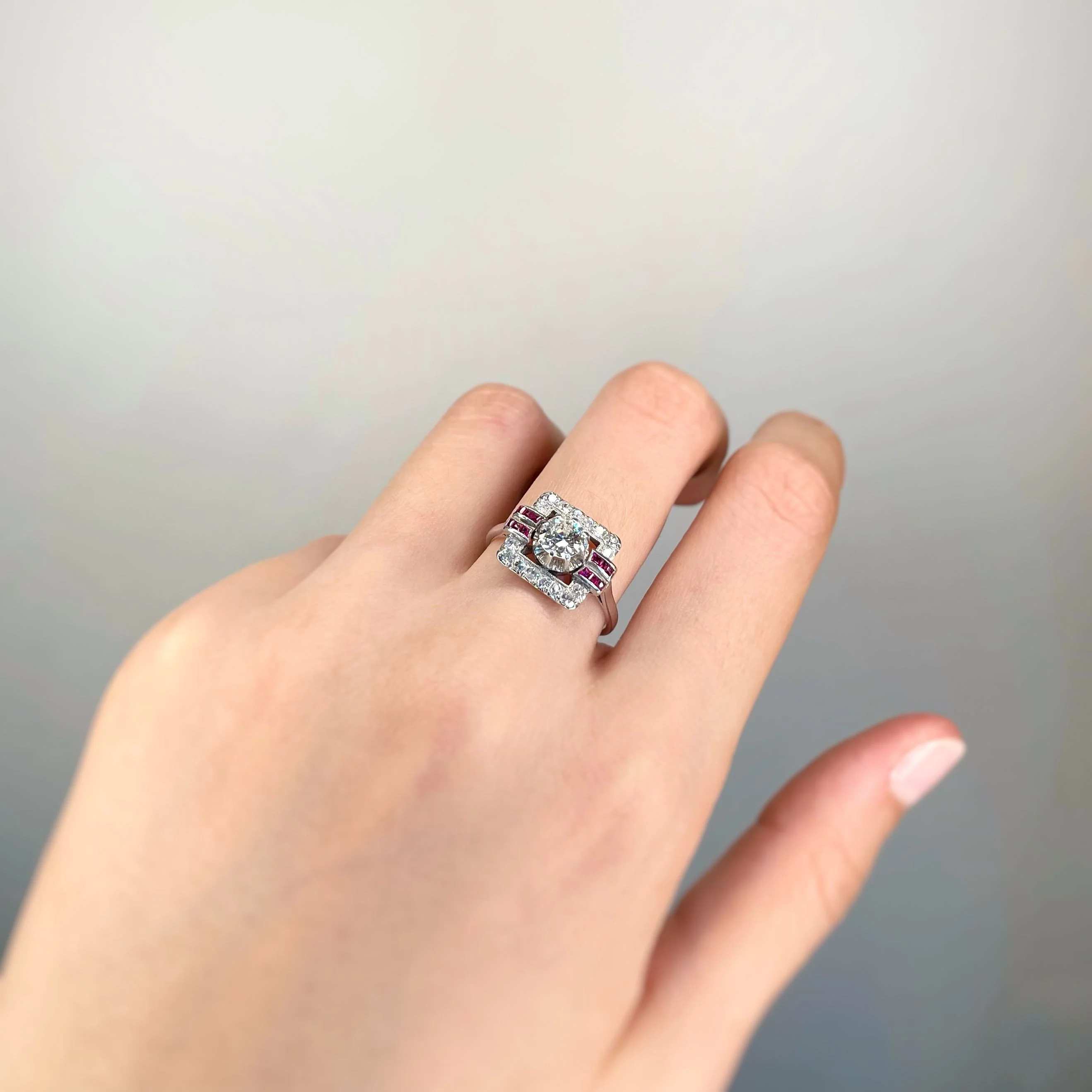 Bague Art-Déco - Platine, diamants & rubis - Image 4