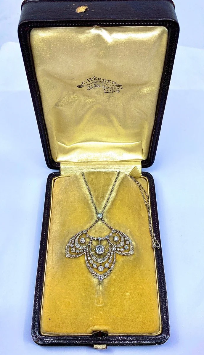 Collier pendentif en platine, diamants, époque 1900 - Image 5