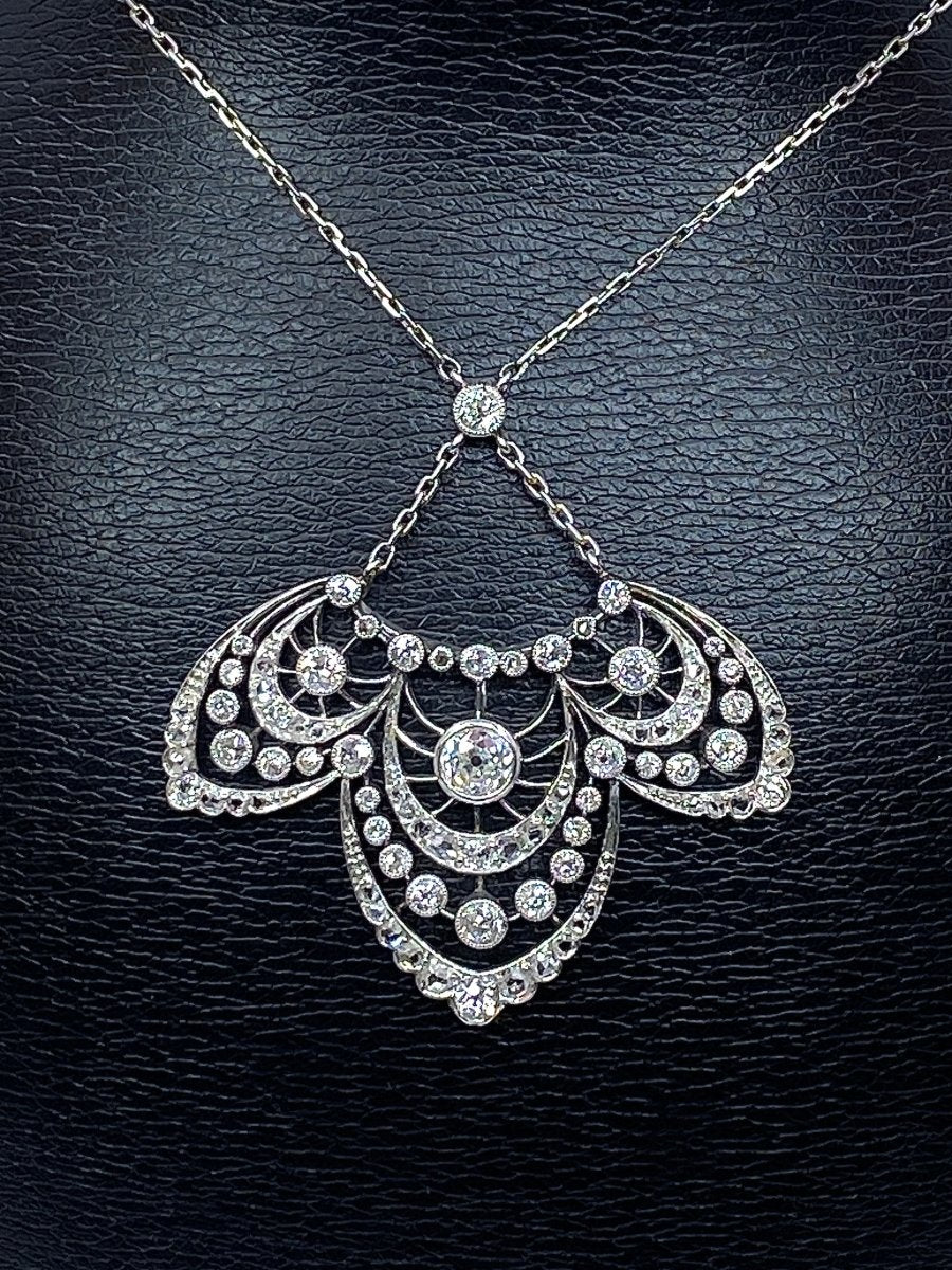 Collier pendentif en platine, diamants, époque 1900 - Image 6