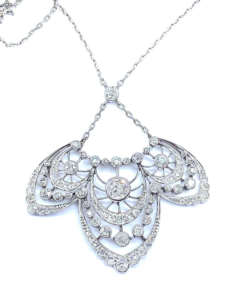 Collier pendentif en platine, diamants, époque 1900 - Image 7