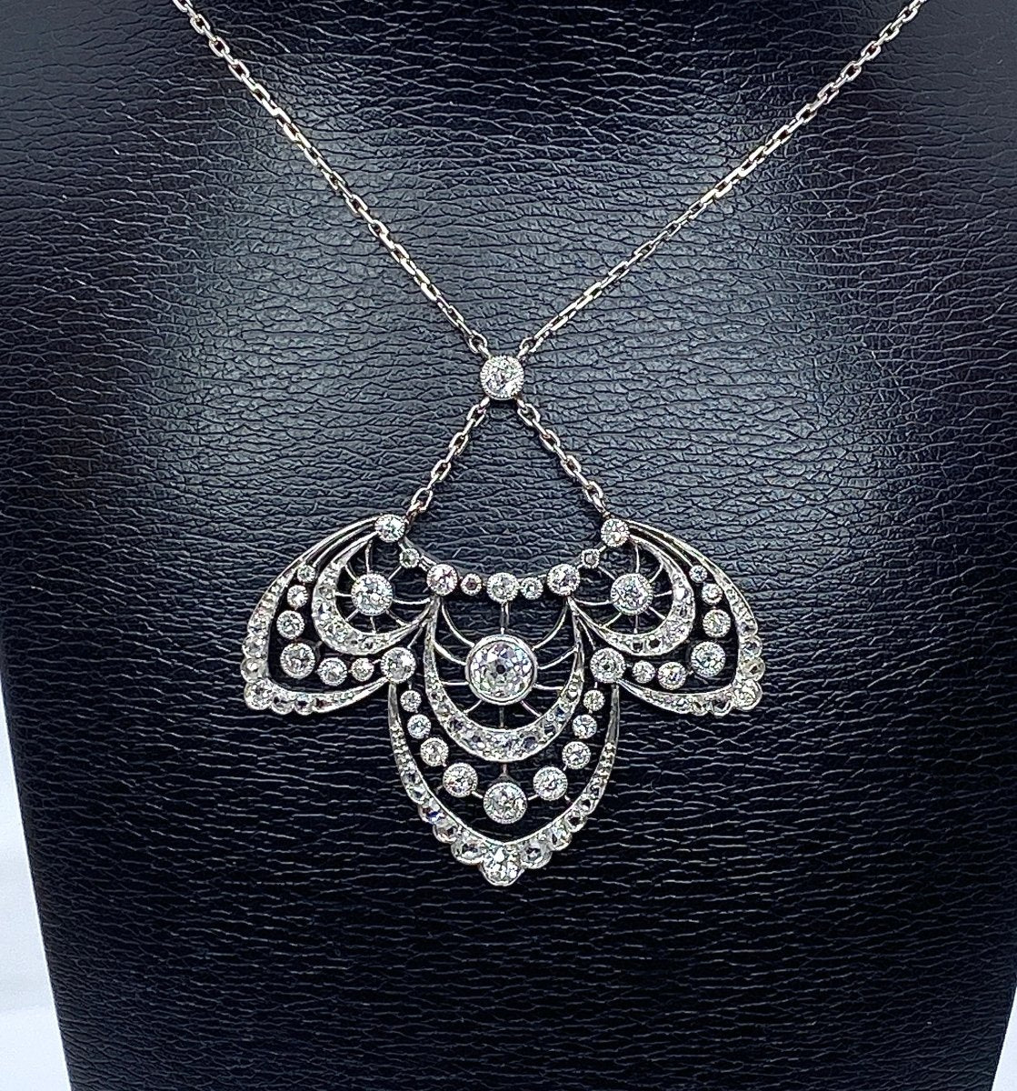 Collier pendentif en platine, diamants, époque 1900 - Image 8