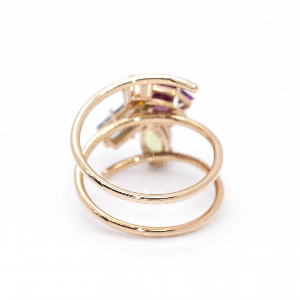 Bague Cocktail en or rose, péridot, topaze, grenat, tourmaline et diamant - Image 4