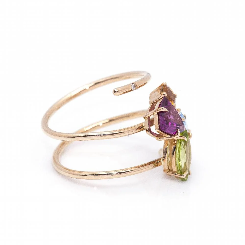 Bague Cocktail en or rose, péridot, topaze, grenat, tourmaline et diamant - Image 5