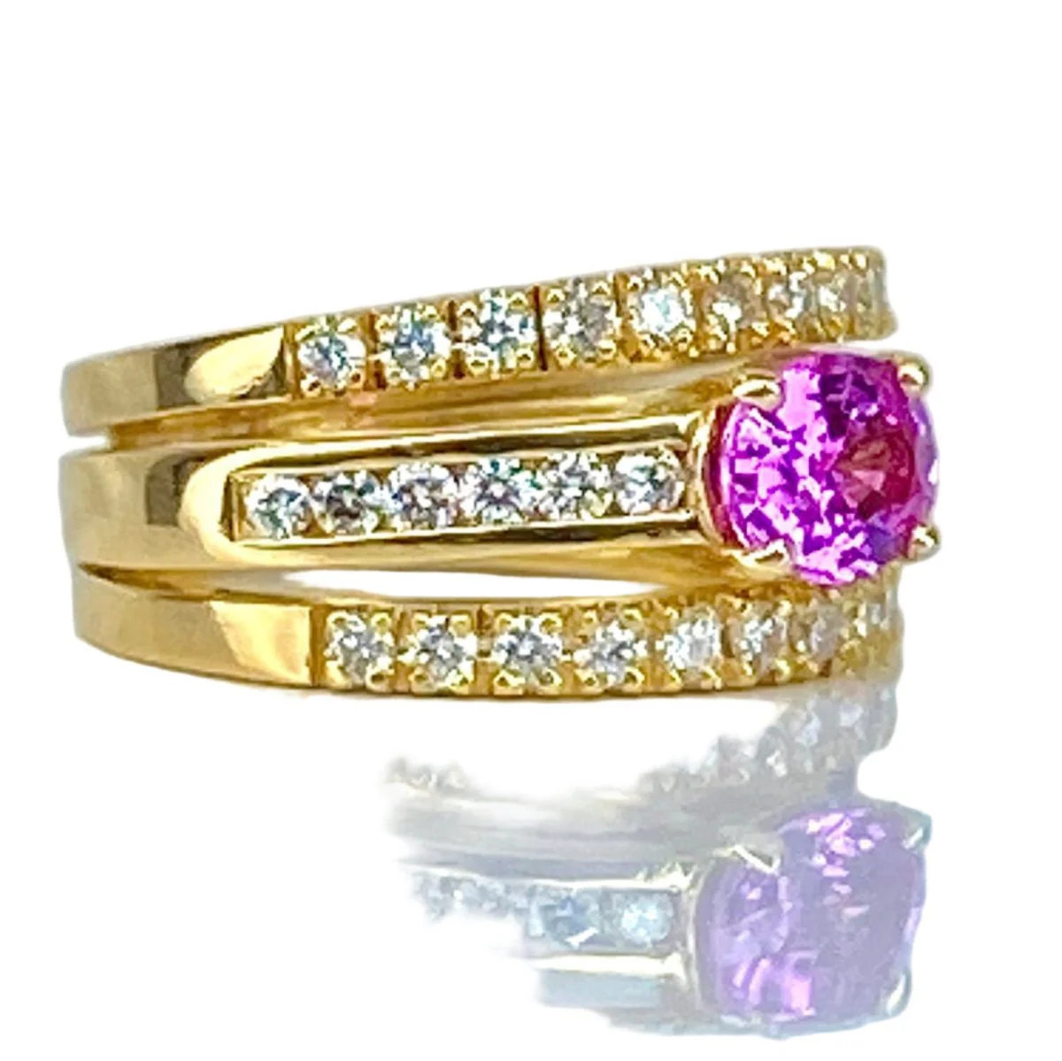Bague Jonc en or jaune, saphir et diamants - Image 3