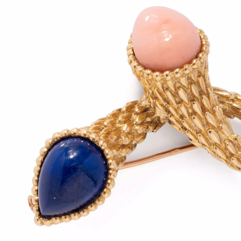 Broche BOUCHERON "Serpent bohème", en or jaune, corail et lapis-lazuli - Image 3
