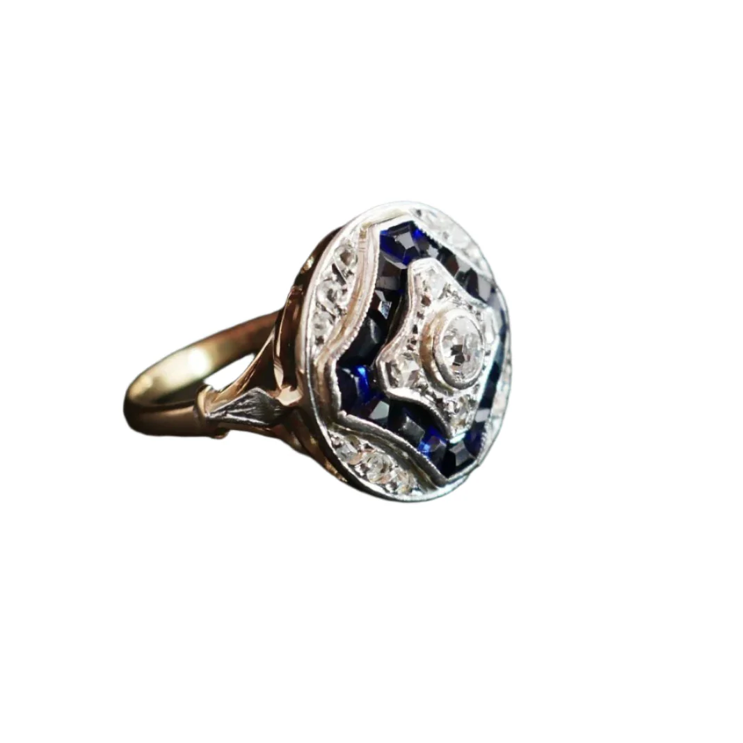 Bague Art Déco Diamants Et Saphirs Calibrés - Image 3