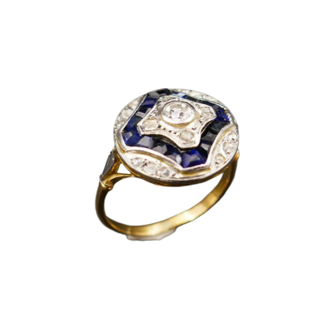 Bague Art Déco Diamants Et Saphirs Calibrés - Image 5