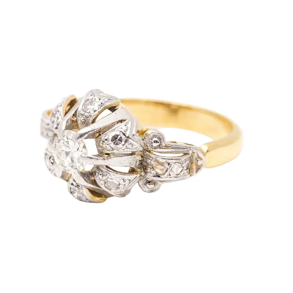 Bague en or jaune, platine et diamants. - Image 2