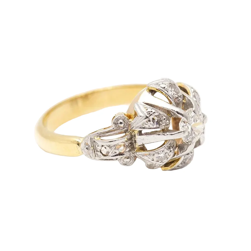 Bague en or jaune, platine et diamants. - Image 4