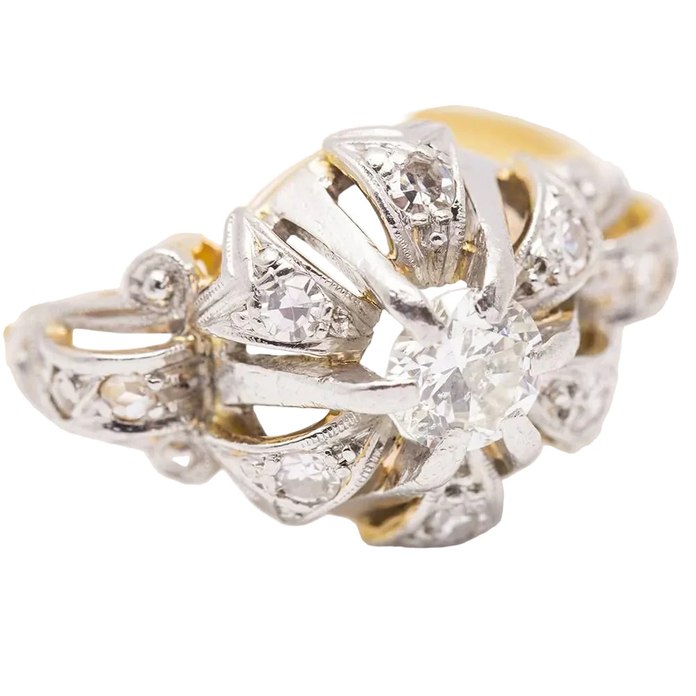 Bague en or jaune, platine et diamants. - Image 5