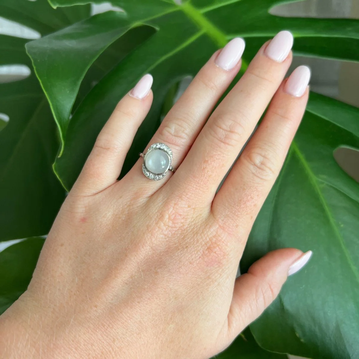 Bague Art Deco Or Pierre de Lune Diamants - Image 3