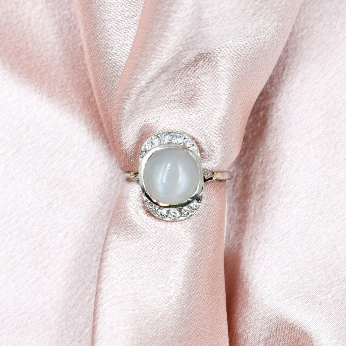 Bague Art Deco Or Pierre de Lune Diamants - Image 5