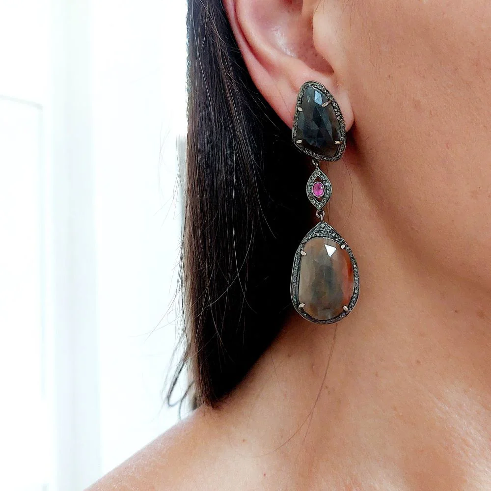 Boucles d'oreilles Pendantes en argent, vermeil, saphirs et diamants - Image 2