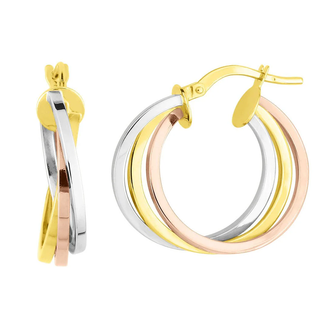 Boucles d'oreilles Créoles en or jaune, blanc et rose
