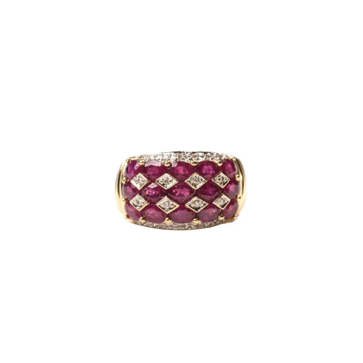 Bague Bandeau en or jaune rubis et diamants