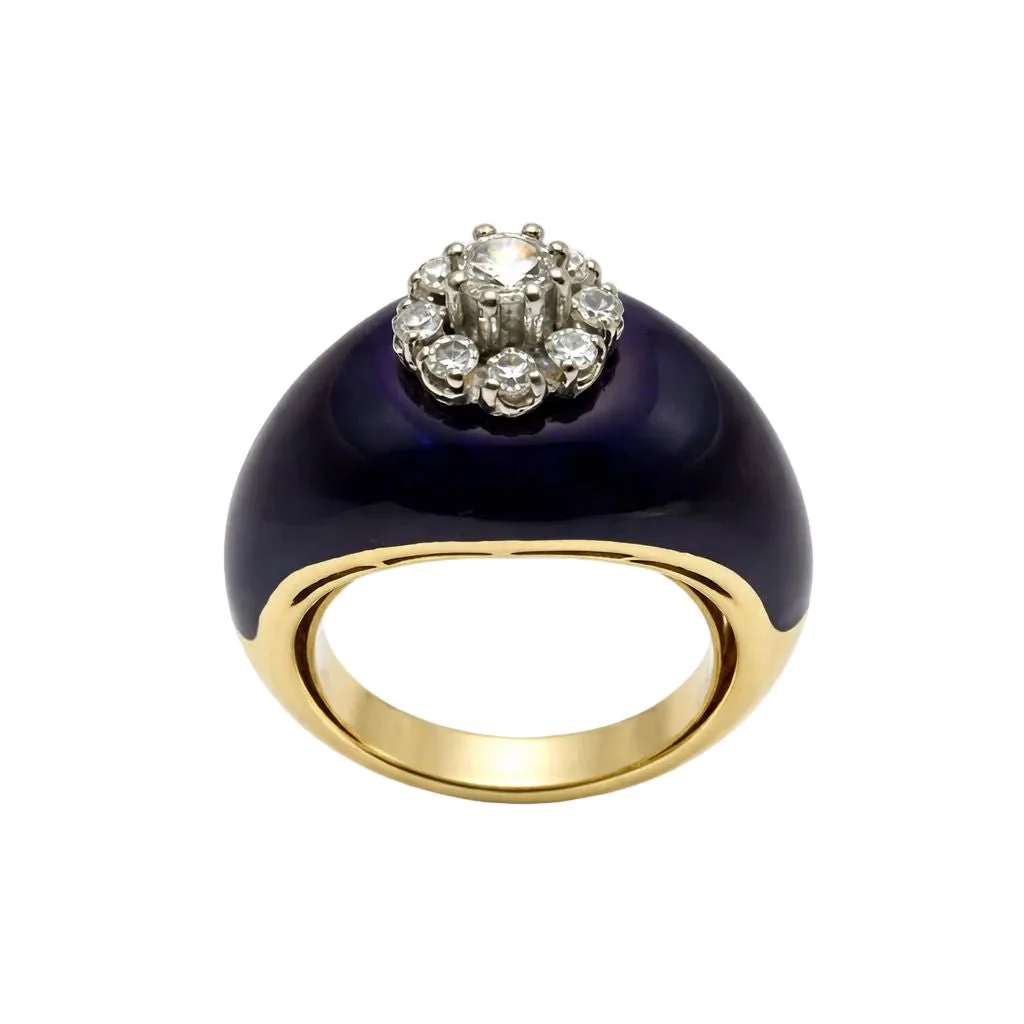 Bague Dôme en or jaune, émail, et diamants