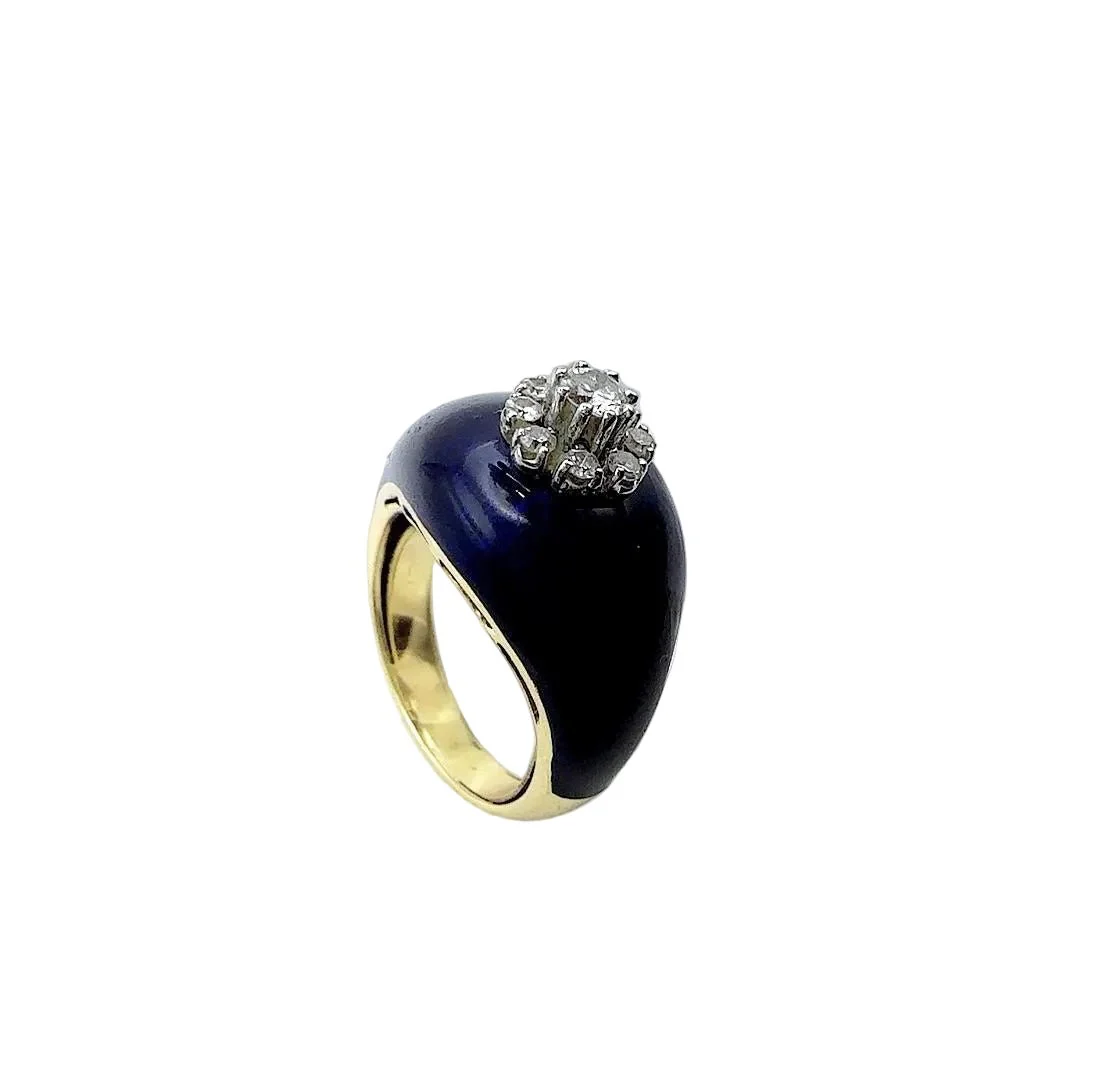Bague Dôme en or jaune, émail, et diamants - Image 4