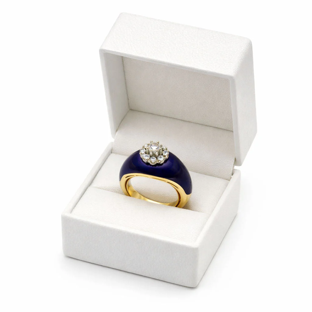 Bague Dôme en or jaune, émail, et diamants - Image 6