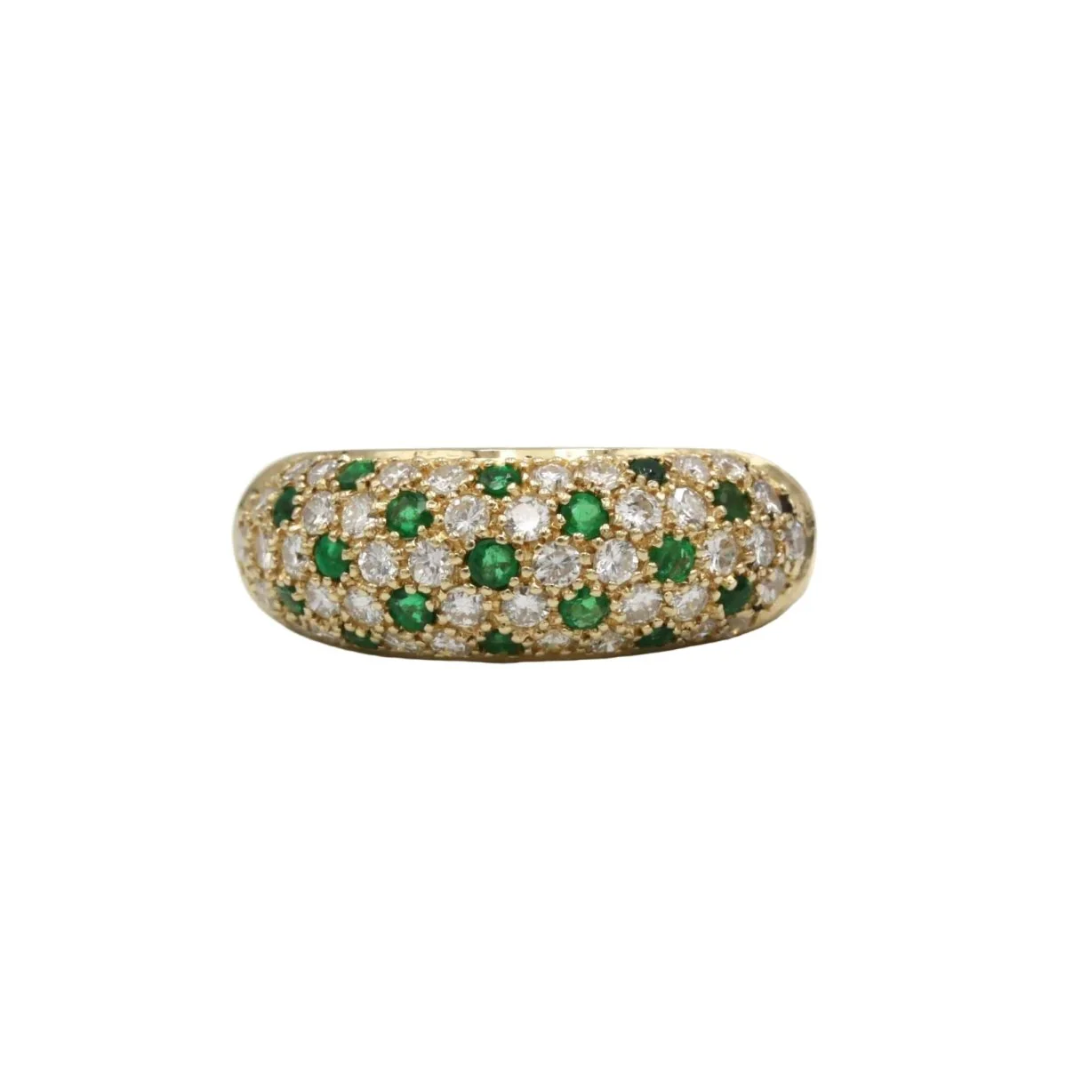 Bague Jonc en or jaune, émeraudes et diamants