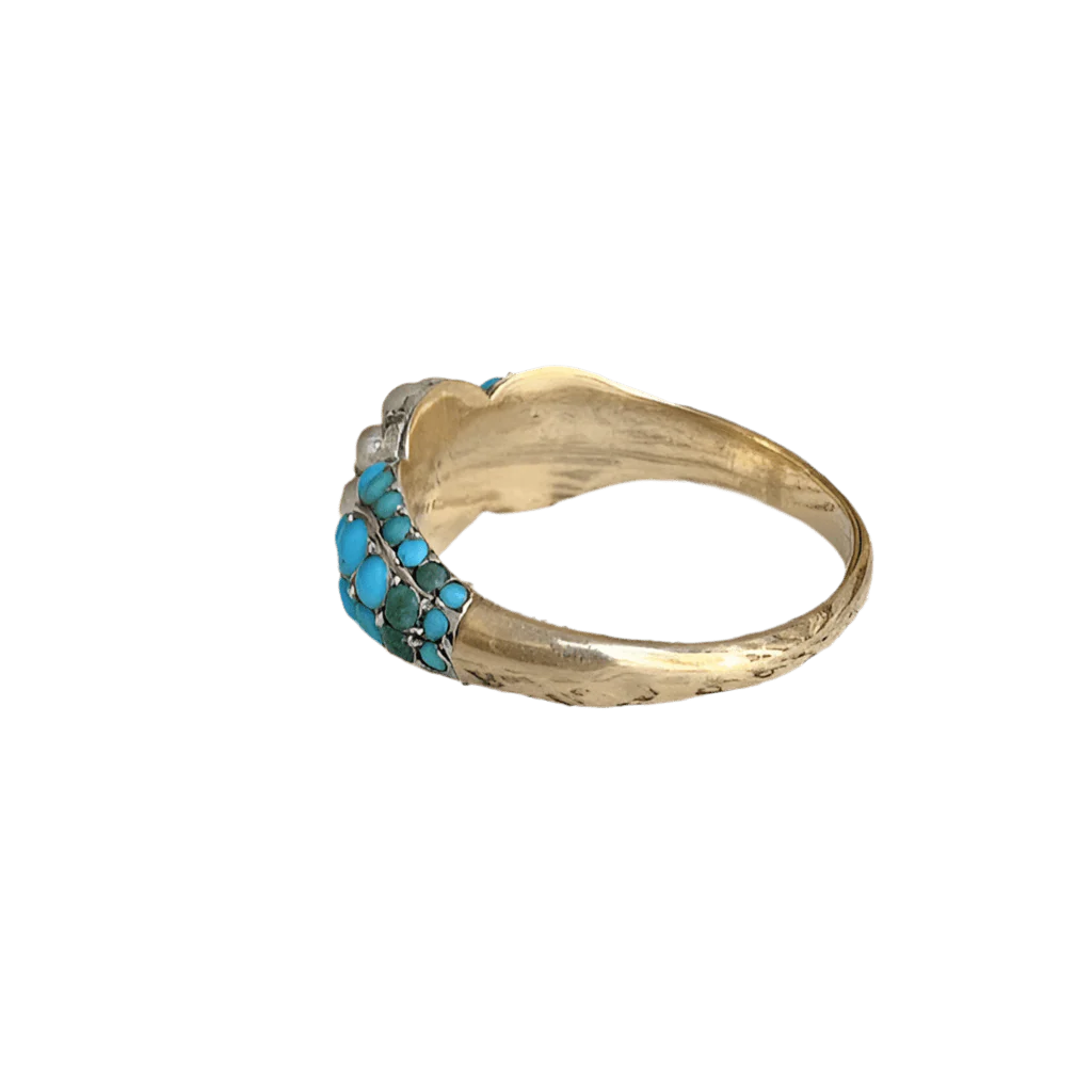 Bague Jonc en or jaune, argent, perles et turquoise - Image 2