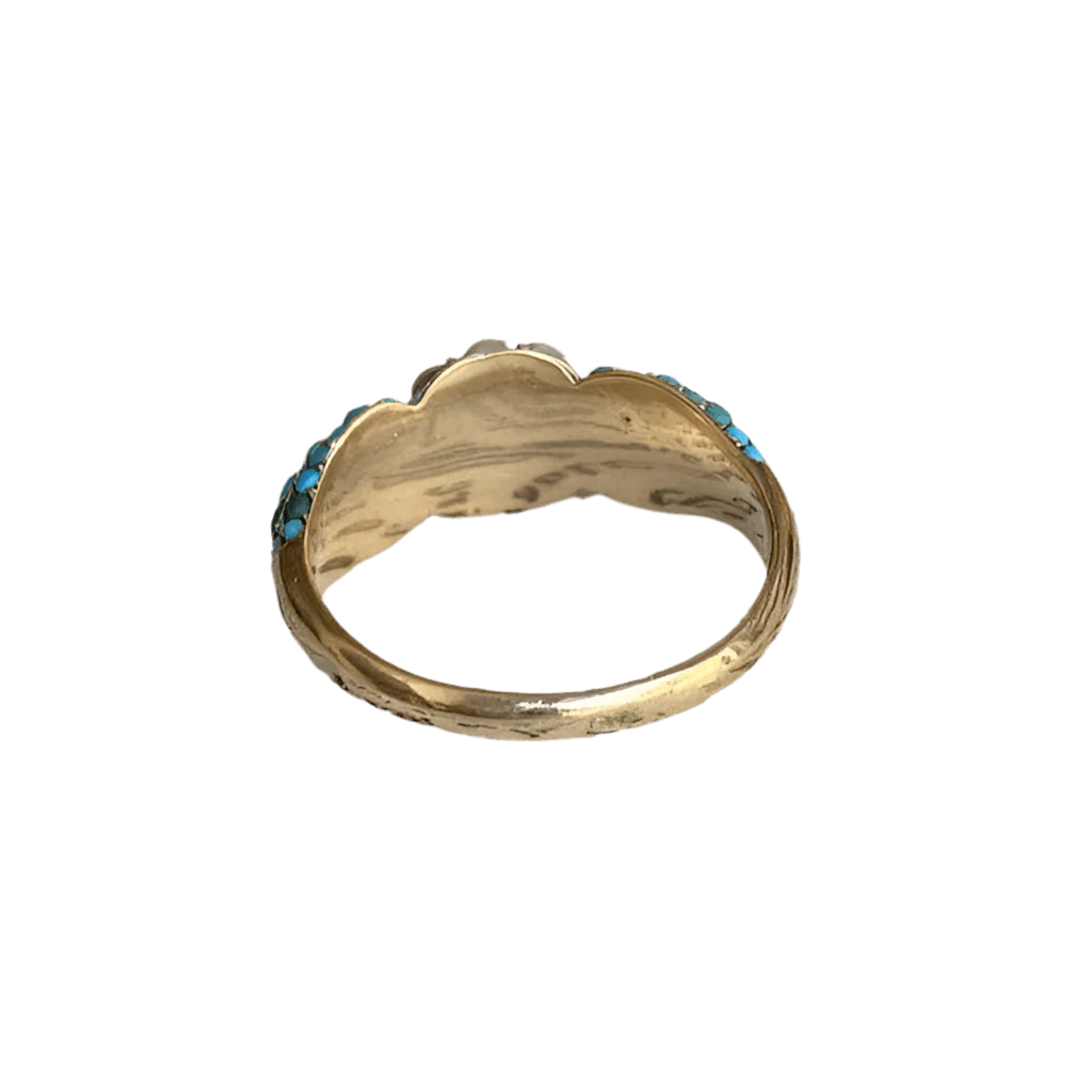 Bague Jonc en or jaune, argent, perles et turquoise - Image 3