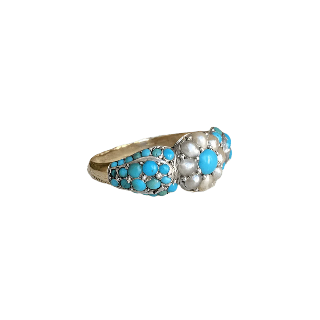 Bague Jonc en or jaune, argent, perles et turquoise - Image 4