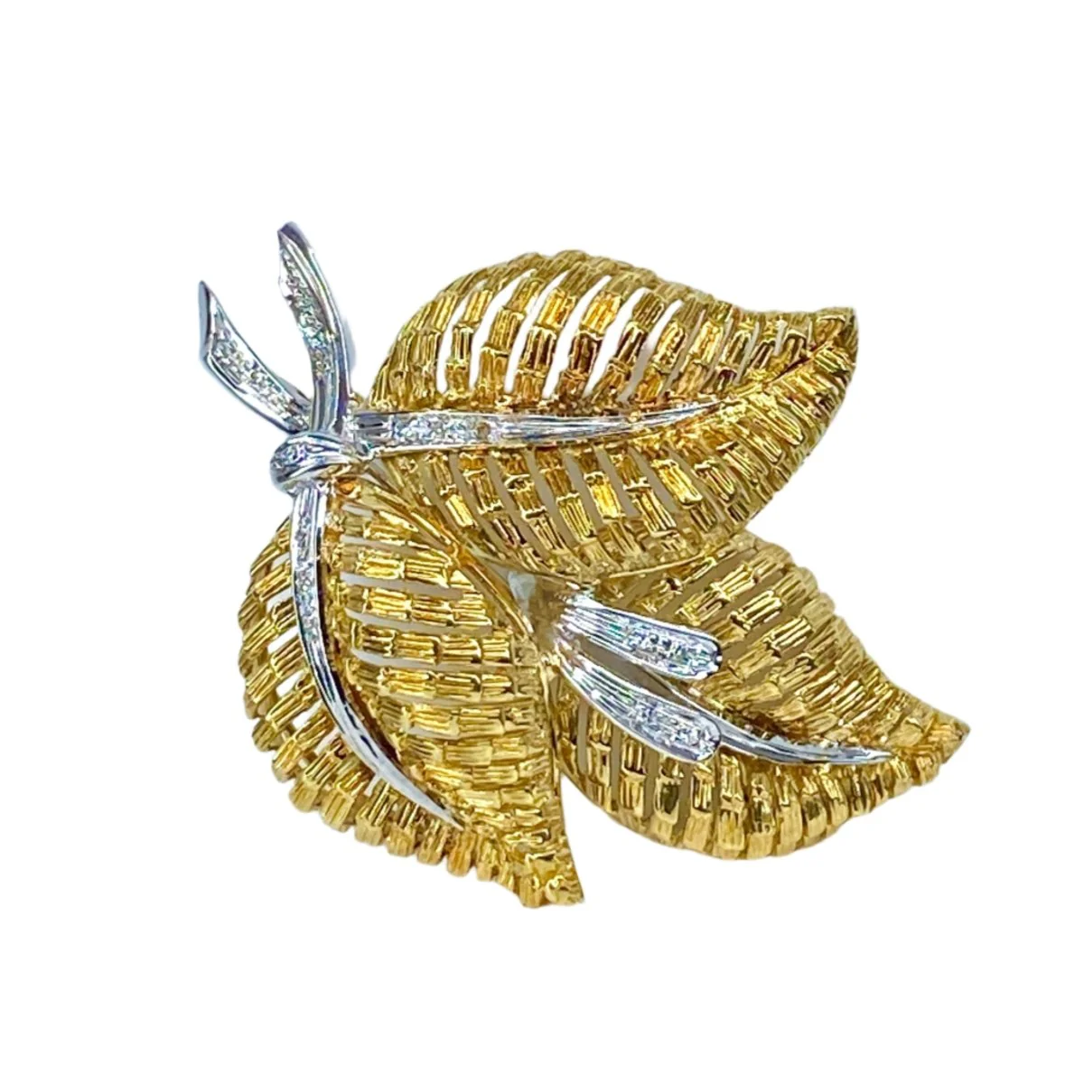Broche Feuille en or jaune et diamants - Image 5
