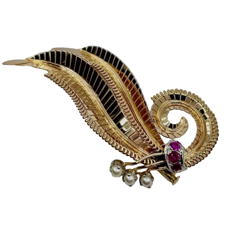 Broche feuille époque 1950
