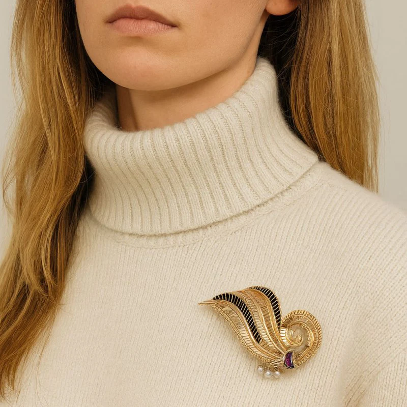 Broche feuille époque 1950 - Image 2