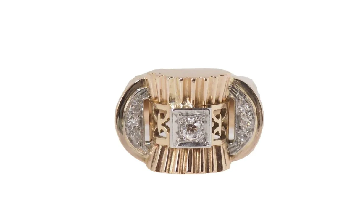 Bague Tank en or jaune et diamants