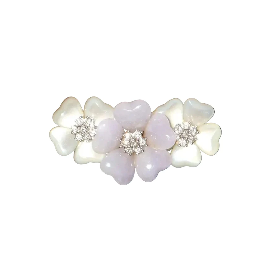 Broche fleurs nacre, jade et diamants