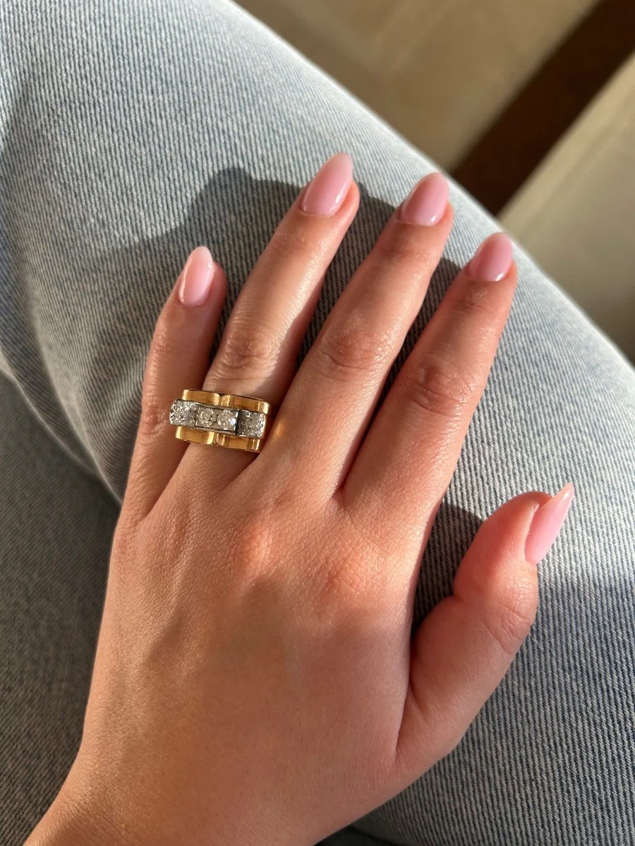 Bague Tank - Or, platine et diamants - Image 2