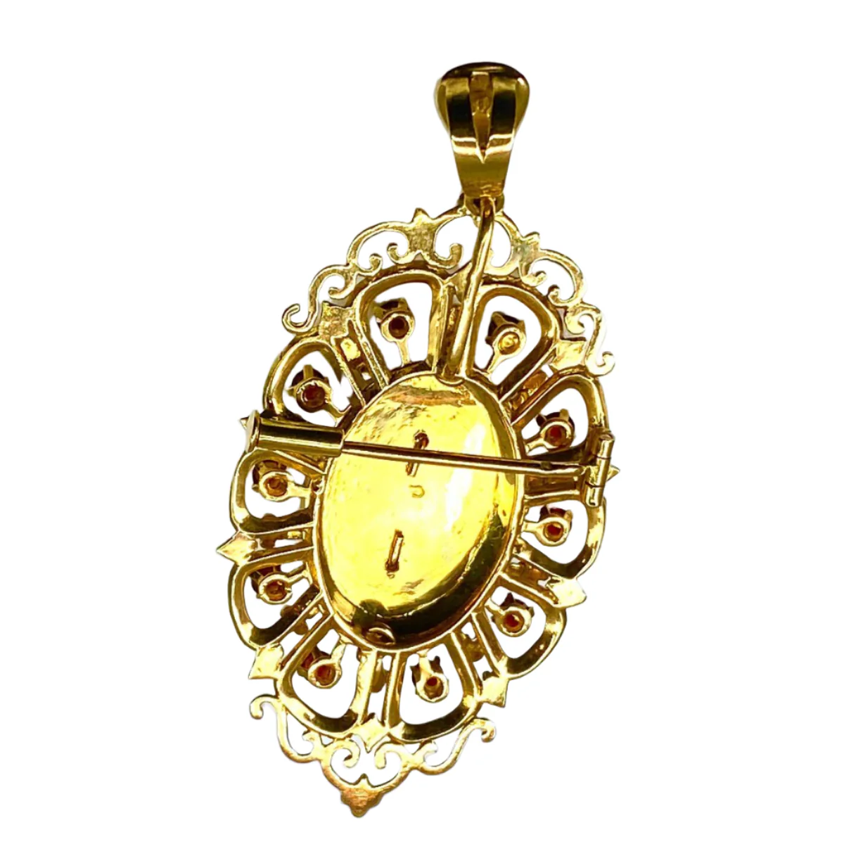 Broche Pendentif en or jaune, grenats, émeraude et diamants - Image 2