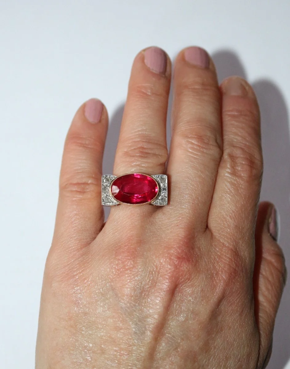 Bague Tank Or Jaune Et Platine, Saphir rose Verneuil Et Diamants - Image 10